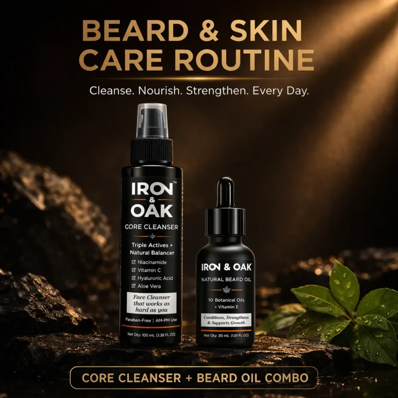 Home beard & skin care routine | core cleanser & natural beard oil value pack